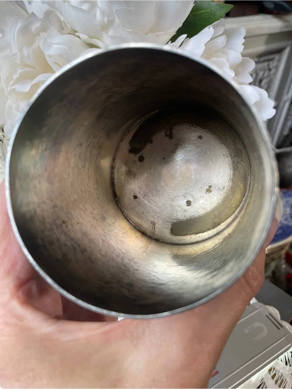 Mappin & Webb Silver hammered metal tankard shield Crest